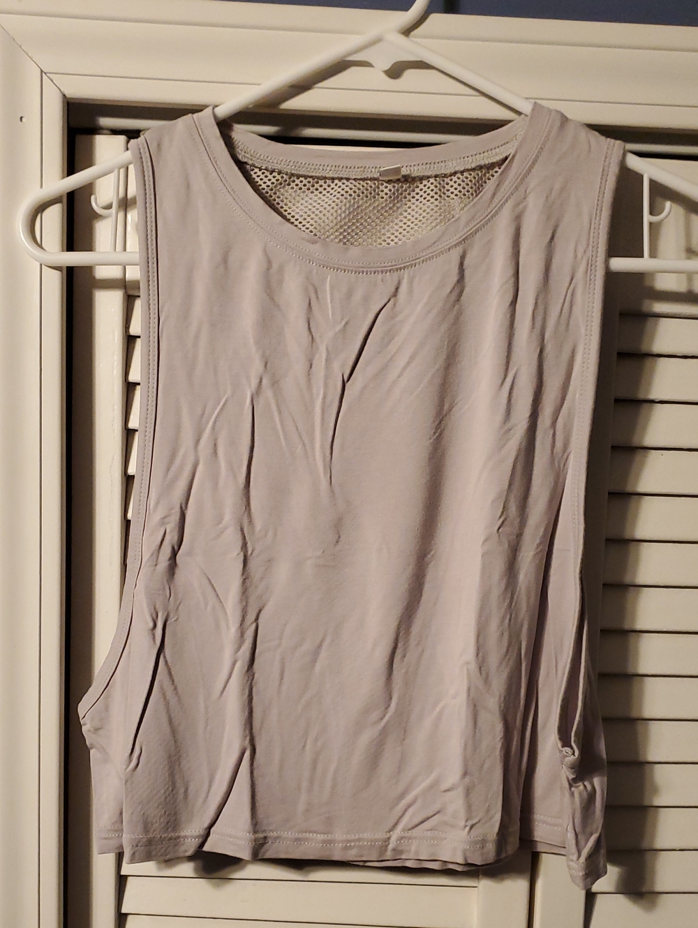 Women's Sleeveless Crop Back Mesh Insert - Light Gray